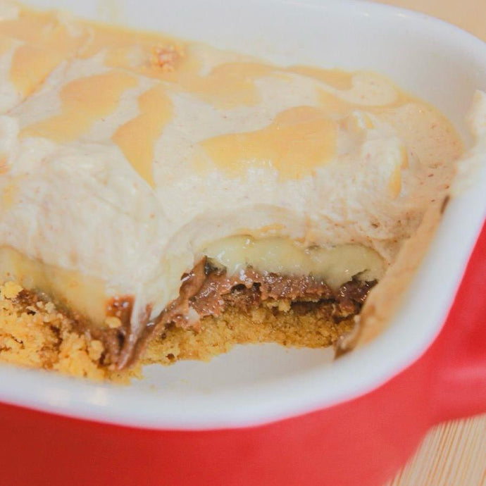 Pie de banano con crema de avellanas y cacao- Sin gluten